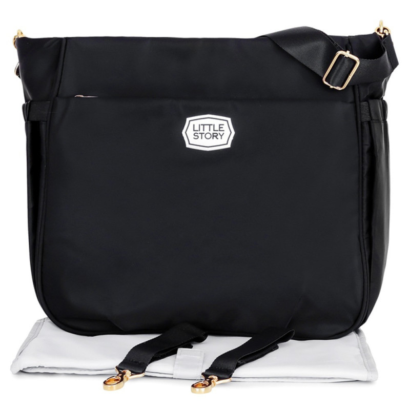 Little Story Mamma Nappy Bag wt changing pad and hooks-Black