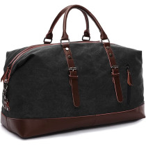 Little Story Weekender Leather Duffle Bag - Black