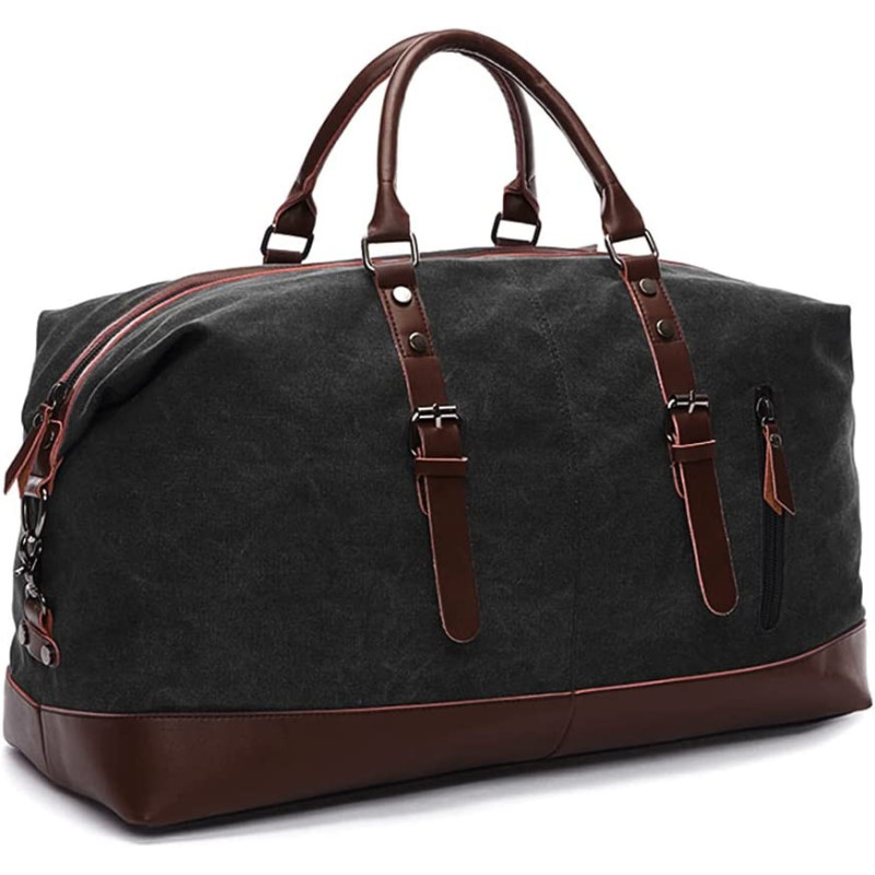 Little Story Weekender Leather Duffle Bag - Black