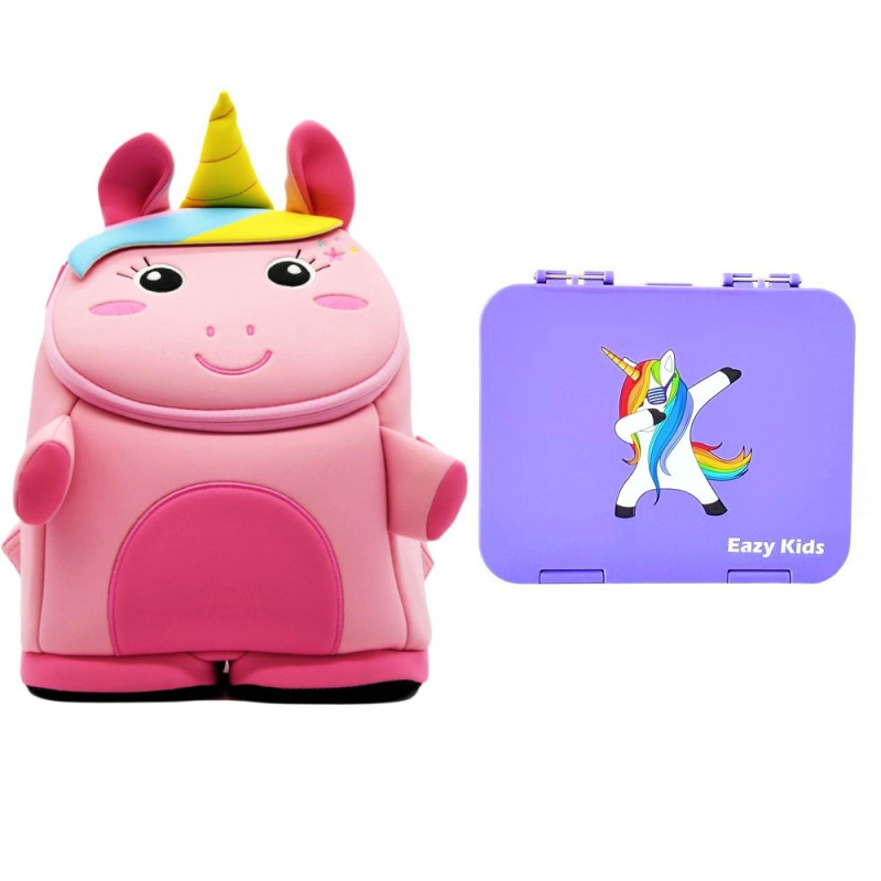 Nohoo Unicorn 3D Bag + Bento Lunch Box-Purple
