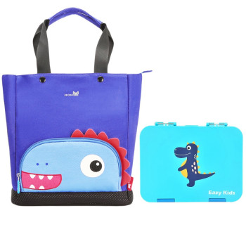 Nohoo Dinosaur Tote Bag and Bento Lunch Box-Blue