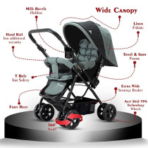 Teknum Reversible Look at Me Stroller - Dark Grey For 0-3Years, Unisex (TK_RLM_DGY)