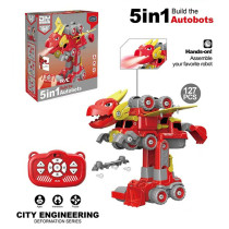 Little Story - Kids Toy 5in1 Dinosaur Robot Transformation Vehicle with Remote - Red