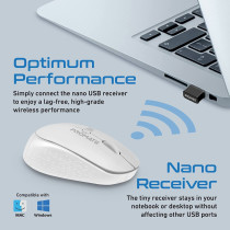 Promate 2.4G Wireless Mouse, Professional Precision Tracking Comfort Grip Mouse With Usb Nano Receiver, 10M Range, Tracker White