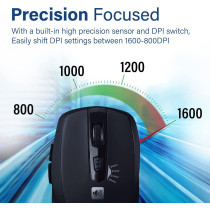 Promate Silent Wireless Mouse, Ergonomic Silent Click Optical 2.4Ghz Cordless Mice With Adjustable 1600Dpi, Usb Nano Receiver, Breeze (Black)