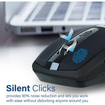 Promate Silent Wireless Mouse, Ergonomic Silent Click Optical 2.4Ghz Cordless Mice With Adjustable 1600Dpi, Usb Nano Receiver, Breeze (Black)