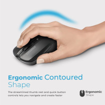 Promate Wireless Mouse, Comfortable Ambidextrous 2.4Ghz Cordless Ergonomic Mice With 4 Programmable Buttons,Nano Usb Receiver,Contour - Black