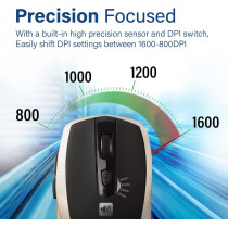 Promate Silent Wireless Mouse, Ergonomic Silent Click Optical 2.4Ghz Cordless Mice With Adjustable 1600Dpi, Usb Nano Receiver, Breeze (Gold)