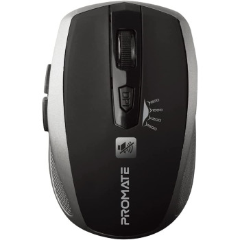 Promate Silent Wireless Mouse, Ergonomic Silent Click Optical 2.4Ghz Cordless Mice With Adjustable 1600Dpi, Usb Nano Receiver, Breeze (Silver)