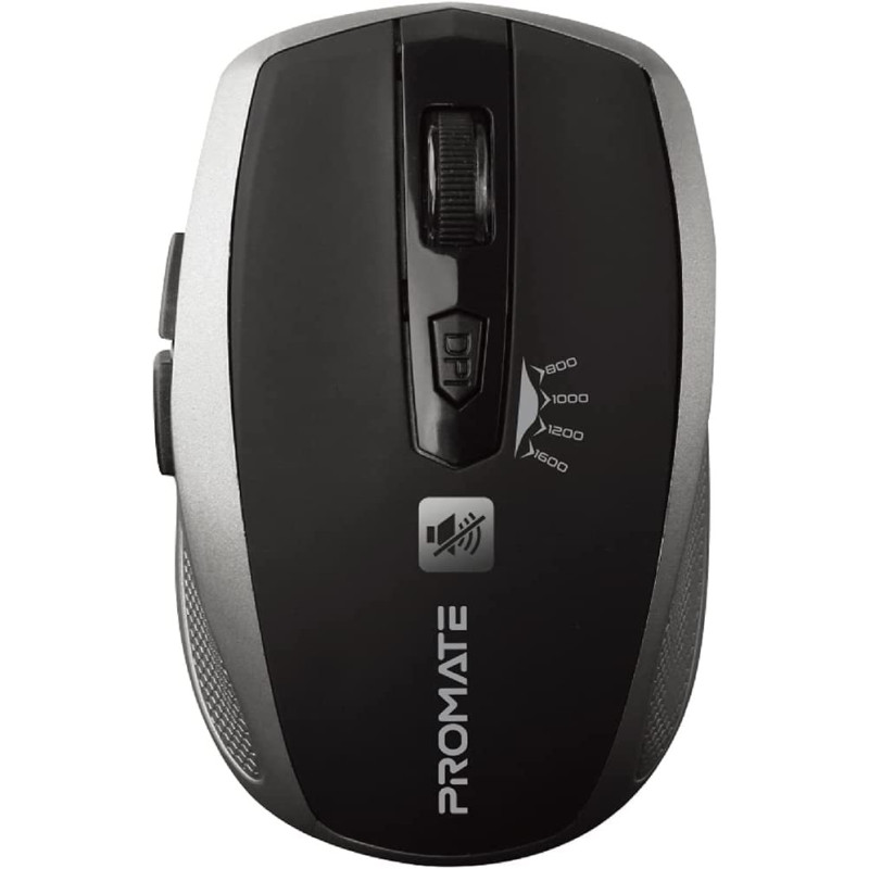 Promate Silent Wireless Mouse, Ergonomic Silent Click Optical 2.4Ghz Cordless Mice With Adjustable 1600Dpi, Usb Nano Receiver, Breeze (Silver)