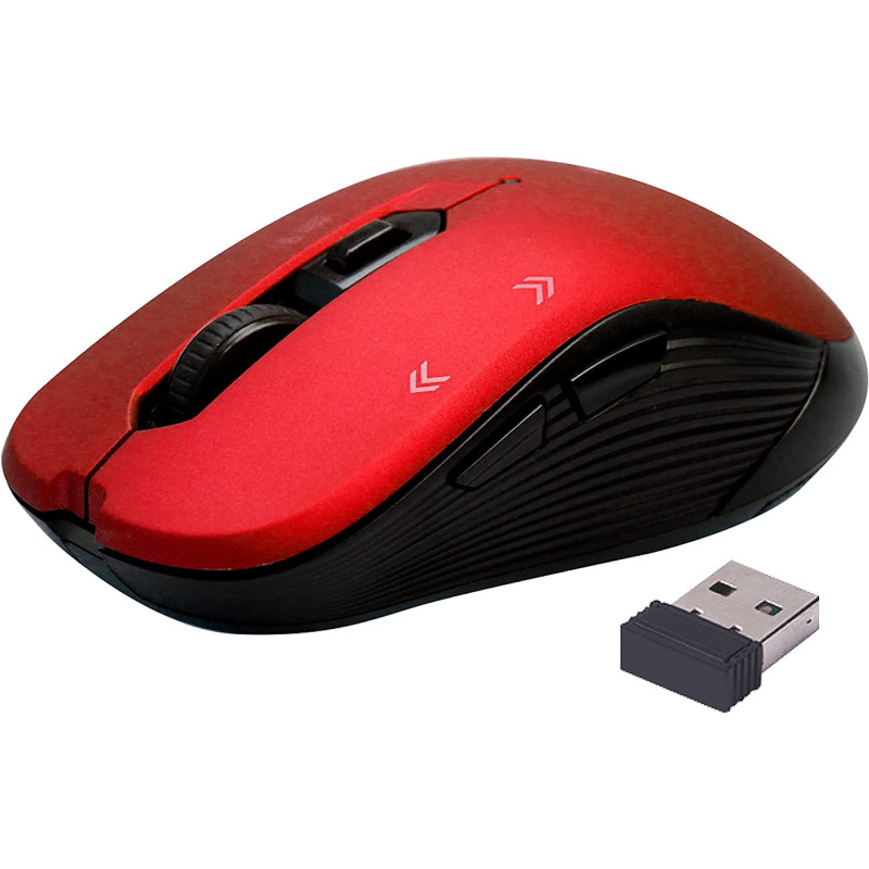 Promate 1600Dpi Wireless Mouse, Ergonomic Symmetric 2.4Ghz Cordless Optical Mouse With Nano Receiver, Long Battery Life, Slider, Red