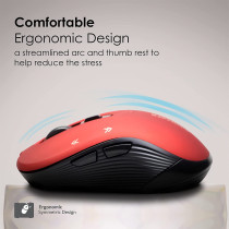 Promate 1600Dpi Wireless Mouse, Ergonomic Symmetric 2.4Ghz Cordless Optical Mouse With Nano Receiver, Long Battery Life, Slider, Red