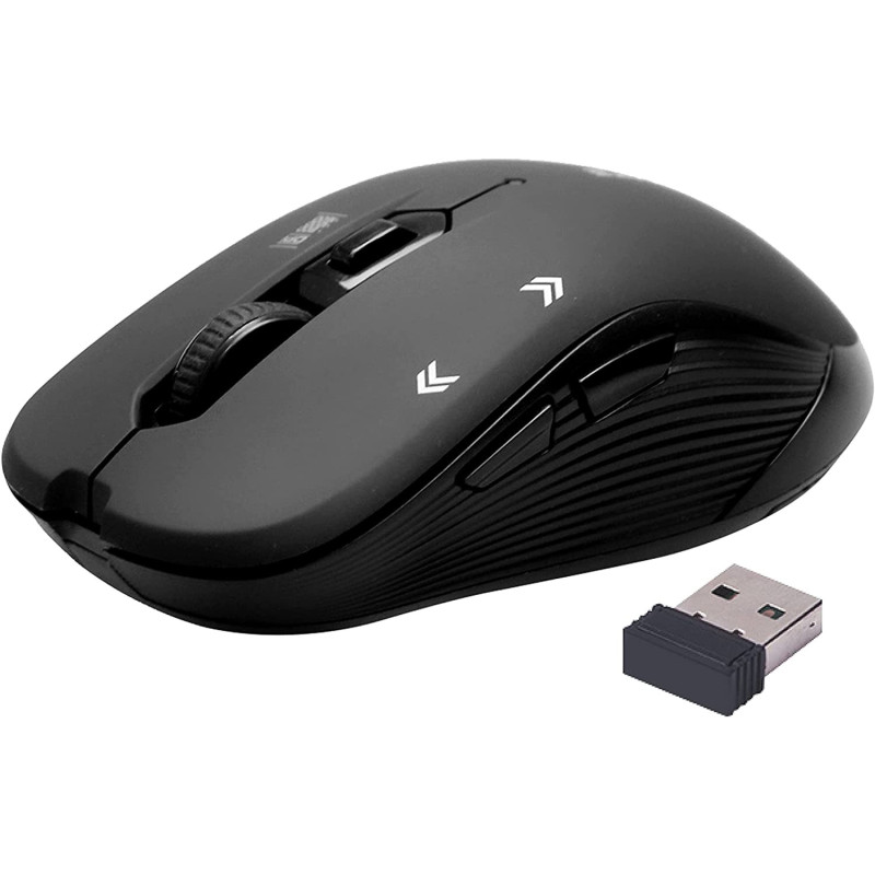 Promate 1600Dpi Wireless Mouse, Ergonomic Symmetric 2.4Ghz Cordless Optical Mouse With Nano Receiver, Long Battery Life, Slider - Black