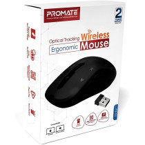 Promate 1600Dpi Wireless Mouse, Ergonomic Symmetric 2.4Ghz Cordless Optical Mouse With Nano Receiver, Long Battery Life, Slider - Black
