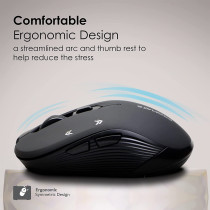 Promate 1600Dpi Wireless Mouse, Ergonomic Symmetric 2.4Ghz Cordless Optical Mouse With Nano Receiver, Long Battery Life, Slider - Black