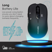 Promate 1600Dpi Wireless Mouse, Ergonomic Symmetric 2.4Ghz Cordless Optical Mouse With Nano Receiver, Long Battery Life, Slider - Black
