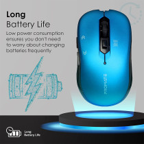 Promate 1600Dpi Wireless Mouse, Ergonomic Symmetric 2.4Ghz Cordless Optical Mouse With Nano Receiver, Long Battery Life, Slider - Blue