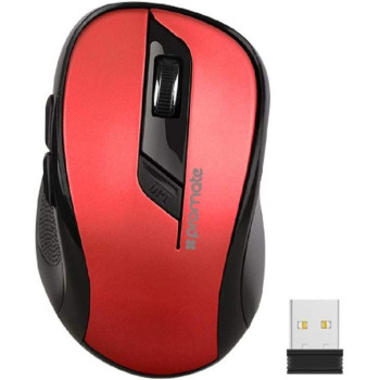 Promate Wireless Mouse, 2.4Ghz Portable Optical Wireless Mouse With Usb Nano Receiver, 3 Adjustable Dpi, Clix-7 Red