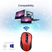 Promate Wireless Mouse, 2.4Ghz Portable Optical Wireless Mouse With Usb Nano Receiver, 3 Adjustable Dpi, Clix-7 Red