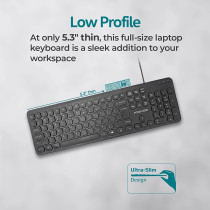 Promate Wired Keyboard, Ultra-Slim Full-Size 106-Keys Quiet Keyboard With 1.6M Usb Cord Length, Easykey-4 English