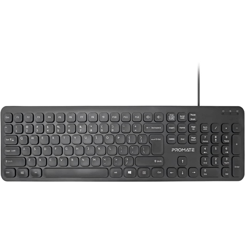 Promate Wired Keyboard, Ultra-Slim Full-Size 106-Keys Quiet Keyboard With 1.6M Usb Cord Length, Easykey-4 English Arabic