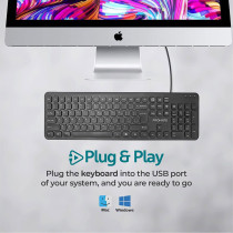 Promate Wired Keyboard, Ultra-Slim Full-Size 106-Keys Quiet Keyboard With 1.6M Usb Cord Length, Easykey-4 English Arabic