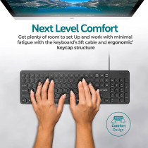 Promate Wired Keyboard, Ultra-Slim Full-Size 106-Keys Quiet Keyboard With 1.6M Usb Cord Length, Easykey-4 English Arabic