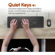Promate Wired Keyboard And Mouse Combo, Ergonomic Ultra-Slim Full-Size Keyboard With 1200 Dpi Ambidextrous Mouse,Combo-Km2 Eng/Arab