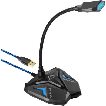 Promate Usb Gaming Microphone, High Definition Omnidirectional Gooseneck Condenser Mic With Audio Jack Out (Blue)