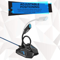 Promate Usb Gaming Microphone, High Definition Omnidirectional Gooseneck Condenser Mic With Audio Jack Out (Blue)