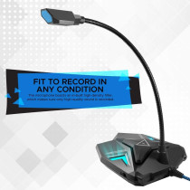 Promate Usb Gaming Microphone, High Definition Omnidirectional Gooseneck Condenser Mic With Audio Jack Out (Blue)