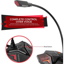 Promate Usb Gaming Microphone, High Definition Omnidirectional Gooseneck Condenser Mic With Audio Jack Out (Maroon)