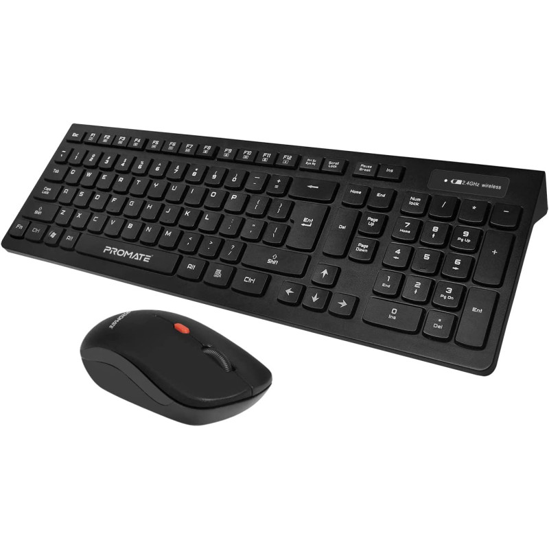 Promate Wireless Keyboard And Mouse Combo,Sleek Full-Size 2.4Ghz Wireless Keyboard With 1600 Dpi Ambidextrous Mouse,Procombo-12 Eng