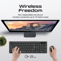 Promate Wireless Keyboard And Mouse Combo,Sleek Full-Size 2.4Ghz Wireless Keyboard With 1600 Dpi Ambidextrous Mouse,Procombo-12 Eng