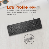 Promate Wired Keyboard And Mouse Combo, Ergonomic Ultra-Slim Full-Size Keyboard With 1200 Dpi Ambidextrous Mouse,Combo-Km2 English