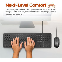 Promate Wired Keyboard And Mouse Combo, Ergonomic Ultra-Slim Full-Size Keyboard With 1200 Dpi Ambidextrous Mouse,Combo-Km2 English