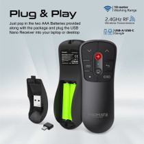 Promate Wireless Presenter, Compact 2-In-1 Type-C And Usb Ppt Presenter Laptop Clicker With 50M Range Laser Pointer, 2.4Ghz Rf Transmission