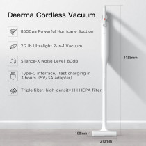 Deerma Vc01 Handheld Vacuum Lightweight Cordless Cleaner 8500Pa Strong Suction 30 Minutes Long Battery Life Type-C Charging 2200Mah 100Watts - White