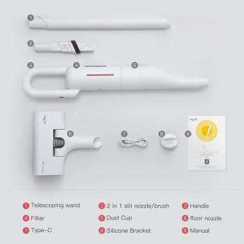 Deerma Vc01 Handheld Vacuum Lightweight Cordless Cleaner 8500Pa Strong Suction 30 Minutes Long Battery Life Type-C Charging 2200Mah 100Watts - White
