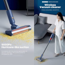 Deerma VC811 Wireless Handheld Vacuum Cleaner, 0.6L Light Weight Auto-Rotating Roller Brush 9000PA For Home And Car- Blue
