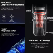 Deerma VC811 Wireless Handheld Vacuum Cleaner, 0.6L Light Weight Auto-Rotating Roller Brush 9000PA For Home And Car- Blue