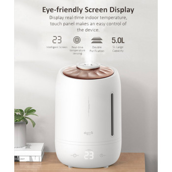 Deerma F600 Ultrasonic Humidifier Aromatherapy Oil Diffuser Three Gear Touch Temperature Intelligent Mist Maker Timing Function Constant Humidity 5L Capacity - White