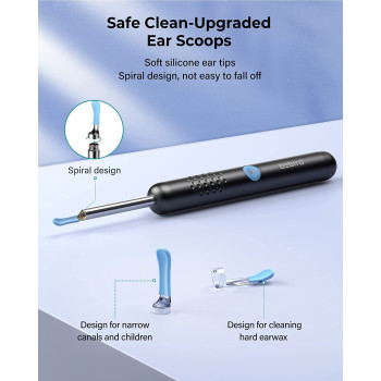 Bebird R1 Wireless Smart Visual Ear Stick With 1080P Otoscope Hd Camera & 6 Led Lights For Ear Cleaning 2 Sprial Silicone Ear Scoops 300W - Black