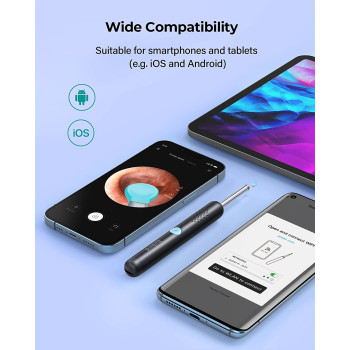 Bebird R1 Wireless Smart Visual Ear Stick With 1080P Otoscope Hd Camera & 6 Led Lights For Ear Cleaning 2 Sprial Silicone Ear Scoops 300W - Black