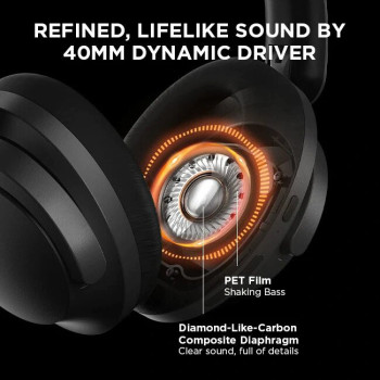 1More HC905 SonoFlow Wireless Active Noise Cancelling Headphones With 5 ENC Mics For Clear Calls Deep Bass - Black