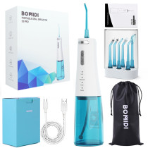 Bomidi D3-Pro Portable Dental/Oral Irrigator 360 Rotatable Nozzle 300Ml Easy Cleaning 7 Level Adjustable Water Pressure Type-C Ipx7-White/Blue