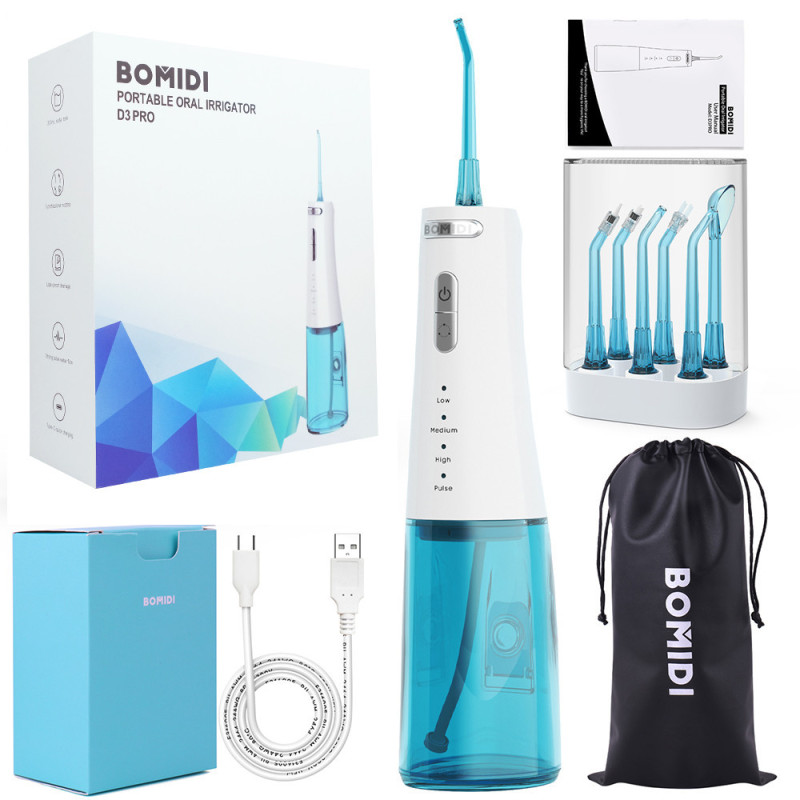 Bomidi D3-Pro Portable Dental/Oral Irrigator 360 Rotatable Nozzle 300Ml Easy Cleaning 7 Level Adjustable Water Pressure Type-C Ipx7-White/Blue
