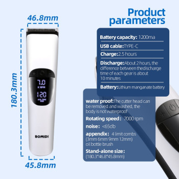 Bomidi L1 Electric Hair Clipper Lcd Display Rechargeable Razor Trimmer Adjustable Speed Shaver Type-C Charging - White