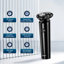 Bomidi M7 Electric Shaver Triple Floating Blades Wet & Dry Low Noise Shaver Ipx7 Waterproof Facial Beard Trimmer - Black