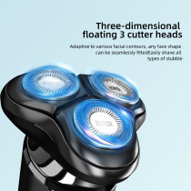 Bomidi M7 Electric Shaver Triple Floating Blades Wet & Dry Low Noise Shaver Ipx7 Waterproof Facial Beard Trimmer - Black